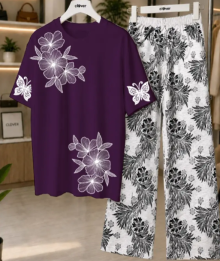 2 Pcs Women's Stitched Jersey Printed Night Suit